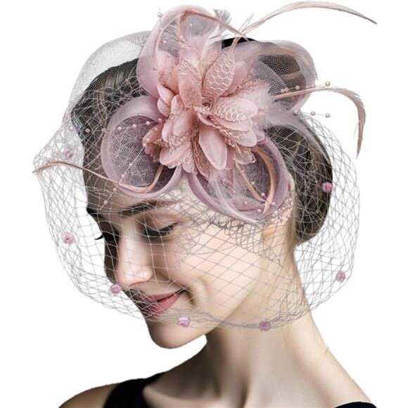 Accessories - Women's Fascinators Flower Feathers with Veil Pink